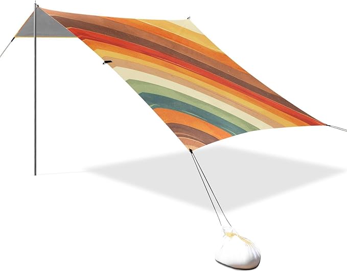 Brown Tie-dye Background Rainbow Colors Tie-dye Pattern Stable Beach Tent UPF50 Easy Setup Large Portable Sun Shelter with Sandbags and Shovel for Camping Picnics Backyard &amp Fishing
