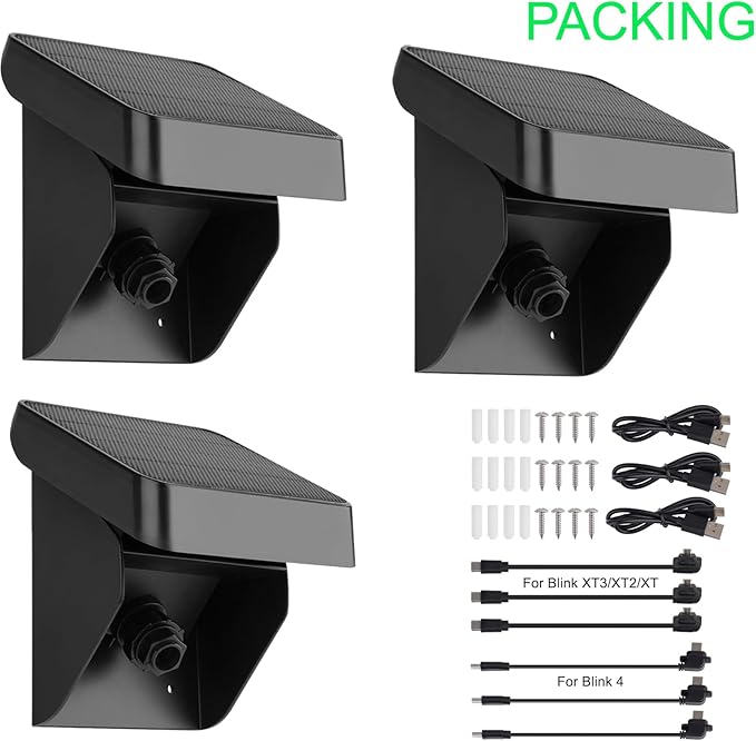 Uogw 3PACK Solar Panel Charging Mount Compatible with Blink Outdoor 4 (4th Gen)/Blink Outdoor (3rd Gen) XT3/XT2/XT CameraWeatherproofInternal 3300mAh Rechargeable Battery Continuously for 365 Days