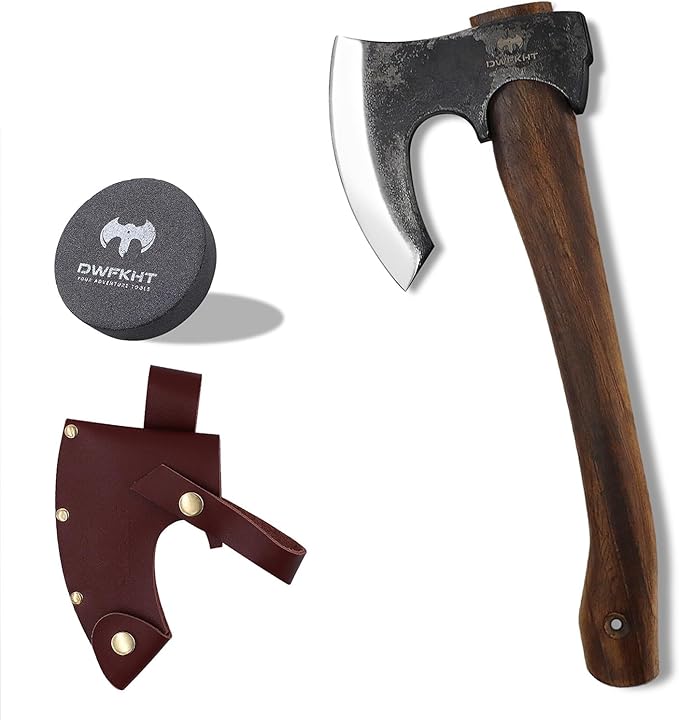 14.6 Hatchet Camping Hatchet with Leather Sheath Bushcraft Axe with 1065 Carbon Steel &amp Beech Handle Survival Axe for Wood Splitting and Chopping - Perfect for Gardening and Outdoor