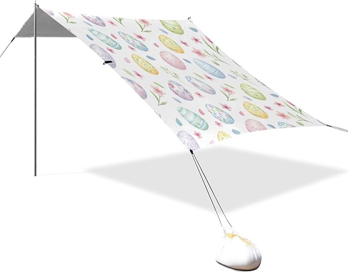xigua Easter Egg Beach Tent Sun Shelter with Carrying Bag - Silver Coated Oxford Fabric Beach Canopy for Beach Camping Fishing - Includes Windproof Ropes Sandbags &amp Stakes