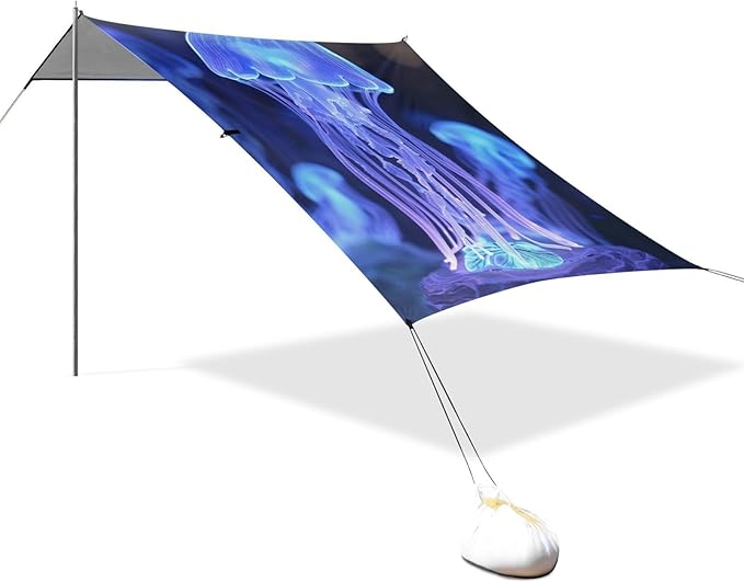 ALAZA Magic Glowing Ocean Jellyfish Beach Tent Sun Shelter Portable Canopy Sunshade for Outdoor Camping Picnics Backyard Fun 10x9 ft