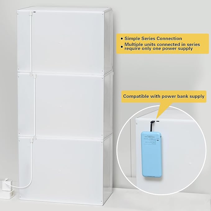 GUDEMAY Clear Showcase with Light Stackable Acrylic Display Case for Collectibles Figures Shoes Toys &amp Jewelry Dustproof Storage Box - Support Voice Control Lighting