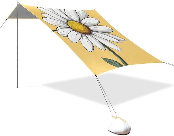 ALAZA Cute Doodle White Daisy Beach Tent Sun Shelter Portable Canopy Sunshade for Outdoor Camping Picnics Backyard Fun 10x9 ft