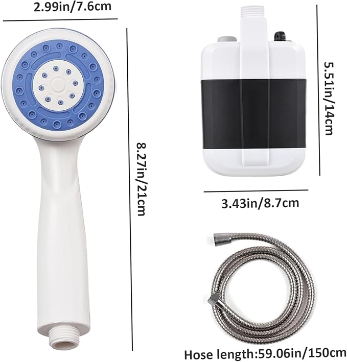 Portable Shower Camping Shower Pump USB Rechargeable Outdoor Waterproof Portable Pump with Head for Hiking Backpacking Travel Beach Pet