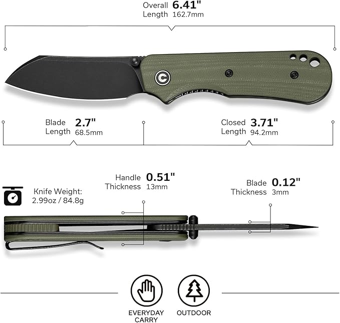 CIVIVI Crabby Pocket Knife EDC Folding Knife for Men Women with Swedish 14C28N Blade Contoured G10 Handle Designed by Ken Onion Jr. C24055-1