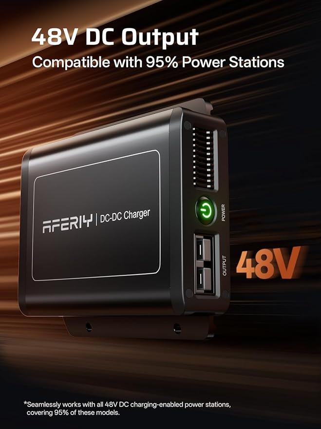 AFERIY DC060 600W Alternator Charger Fast DC to DC 12V/24V to 48V 6X Faster Charging for Portable Power Station Compatible with 95% Solar Generators for RV SUV Camping