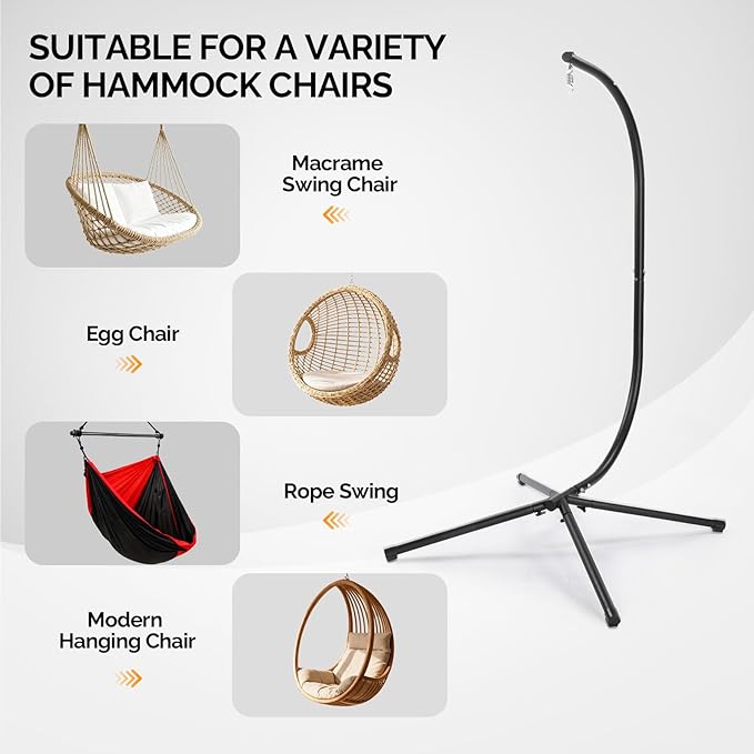 ONCLOUD Hanging Chair Stand Only Elegant Solid Steel Hammock Chair Stand C Frame Swing Stand for Egg Chairs Macrame Hanging Chairs Weatherproof Steel Hammock Stand for Indoor Outdoor