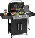 Bonnlo 4 Burner Propane Grills with Side Burner and Porcelain-Enameled Grates 58000BTU Gas Grill with Side Shelf and Portable Rolling Wheels Grill for Outdoor Cooking BBQ Patio Backyard