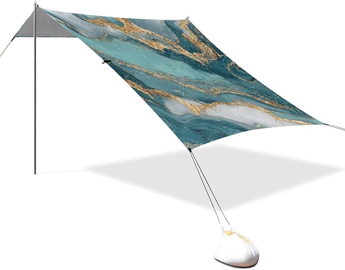 ALAZA Green Gold Marble Pattern Beach Tent Sun Shelter Portable Canopy Sunshade for Outdoor Camping Picnics Backyard Fun 10x9 ft
