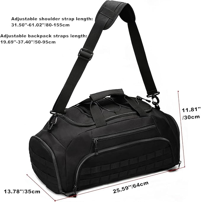 UNISTRENGH 3-Ways Tactical Military Nylon Men Holdall Weekend Travel Duffel Bag Backpack Messenger Shoulder Bags Rucksack Handbag (Black-45L)