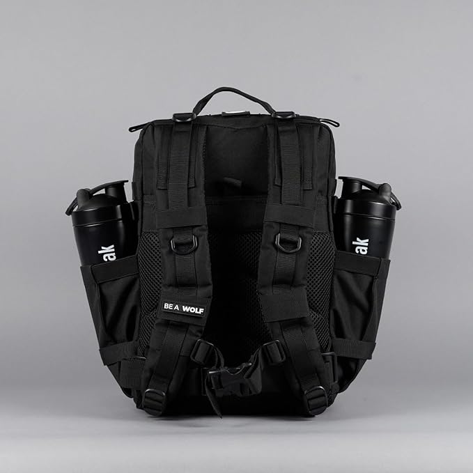 WOLFpak 35L Tactical Gym Backpack (Alpha Black) Durable 1000D Waterproof Oxford Material with MOLLE Webbing Laptop Pocket &amp Dual Cup Holders Durable Fitness/Travel/Military Daypack