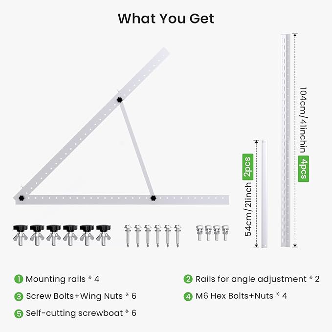 41in Adjustable Solar Panel Mount Brackets with Foldable Tilt Legs Aluminum Mounting Stand for 100W-400W Panels Roof RV Boat Off-Grid Systems (2 Sets)