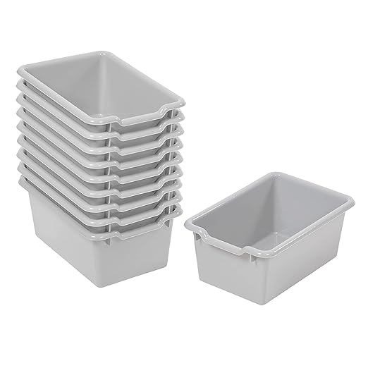 ECR4Kids Scoop Front Storage Bins Multipurpose Organization Light Grey 10-Piece