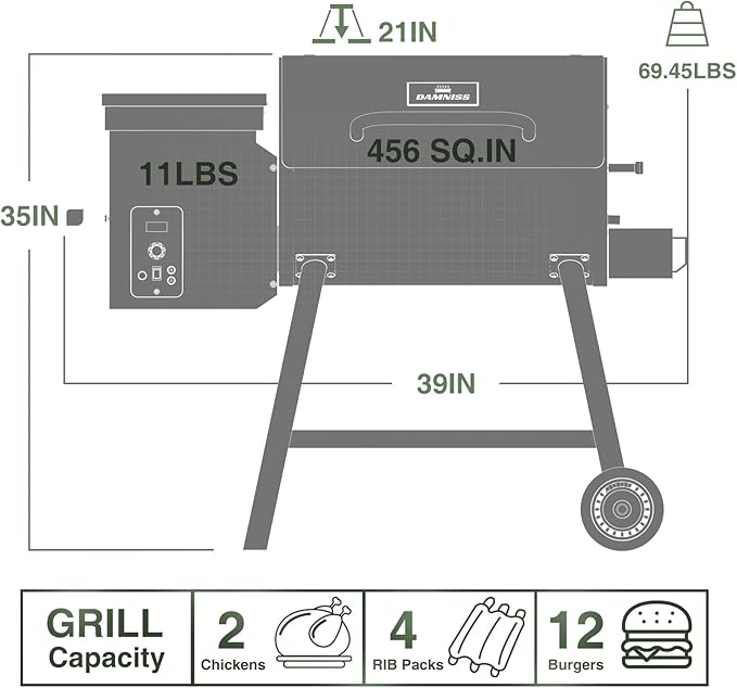 Wood Pellet Grill &amp Smoker 8-in-1 Pellet Grill with Automatic Temperature Control &amp Rain Cover 456 Sq in Area for Backyard Camping Outdoor