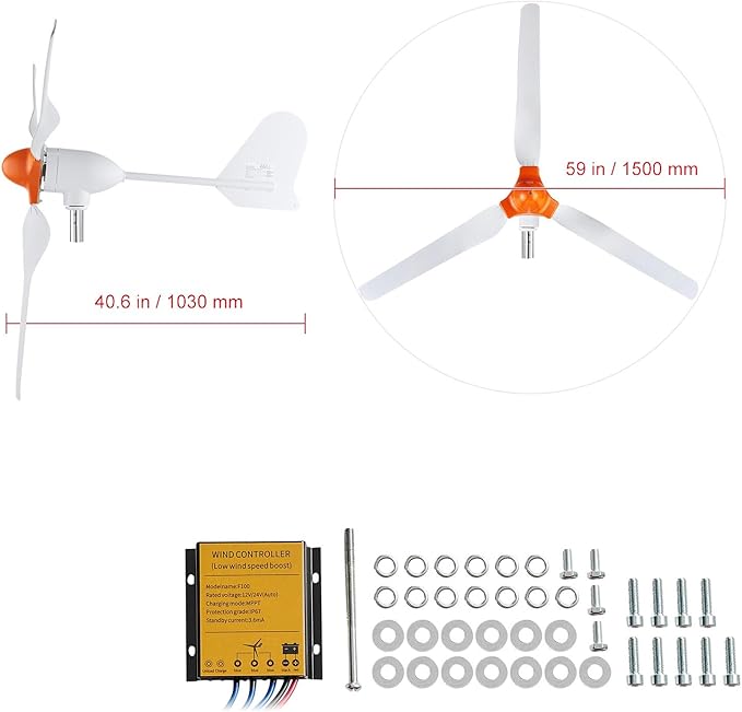 Happybuy 800W Wind Turbine Generator 12V Wind Turbine Kit 3-Blade Wind Power Generator with MPPT Controller Adjustable Windward Direction &amp 2.5m/s Start Wind Speed for Home Farm RVs and Boat
