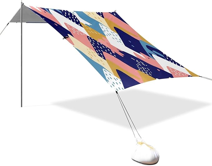 Beach Canopy with Windproof Ropes &amp Sandbags Beach Tent Sun Shade Sun Shelter for Camping Trips Fishing Backyard Fun or Picnics Mountain