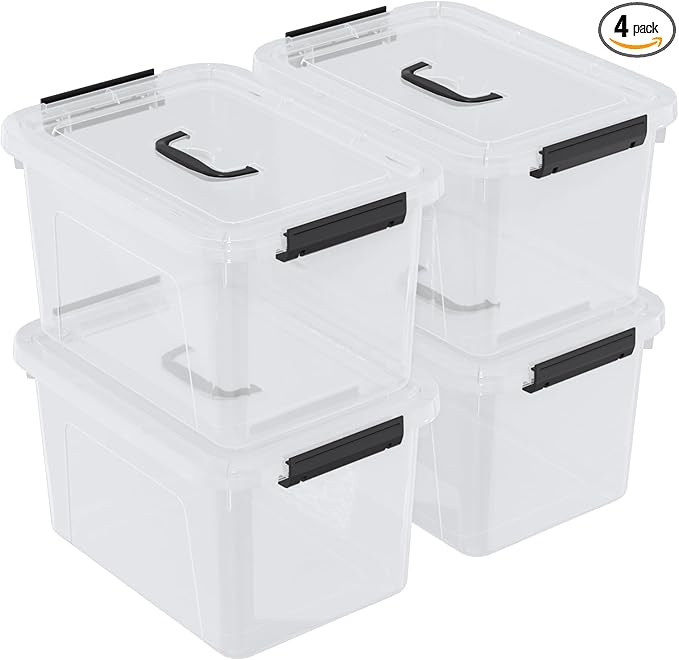 17.5 L Clear Plastic Storage Bin with Handle Latching Storage Box with Lid 4 Packs