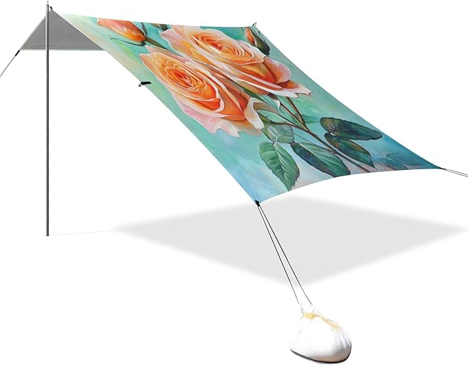 ALAZA Romantic Rose Flowers Beach Tent Sun Shelter UPF50+ Protection Beach Shade Canopy w/ 4 Sandbags for Outdoor Camping Fishing Backyard Fun Picnic 10x9 ft