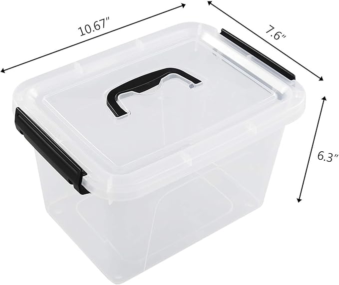 6-pack 5 Liter Plastic Storage Box Bin with Lid Clear Lidded Boxes