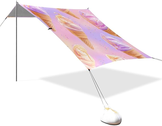 ALAZA Ice Cream Purple Background Pattern Beach Tent Sun Shelter Portable Canopy Sunshade for Outdoor Camping Picnics Backyard Fun 10x9 ft
