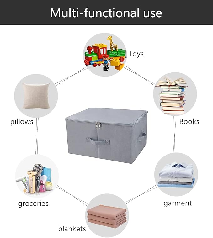 iwill CREATE PRO 17.6x 13.6x 9.7Dust-proof Closet Clothes Storage Boxes with Zip Lid Breathable Fabric &amp Collapsible Design Organizer Bins for Clothing Toy Dolls Shoes Blankets Light Gray 2