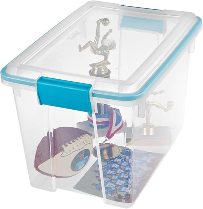 Sterilite 18-Pack Gasket Box Weather-Resistant Storage Bins with Latching Lids 20 Quart - Heavy-Duty Organizing Containers for Closet Bathroom and Office