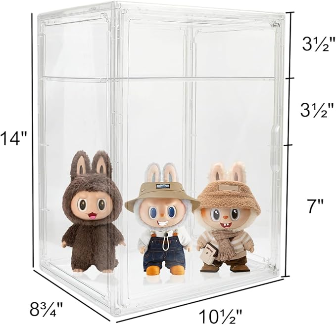 Acrylic Display Case - 2 Layers Transparent Doll Display Box Oversized with Magnetic Lid and Removable Partitions for Storing Dolls Models and Cosmetics
