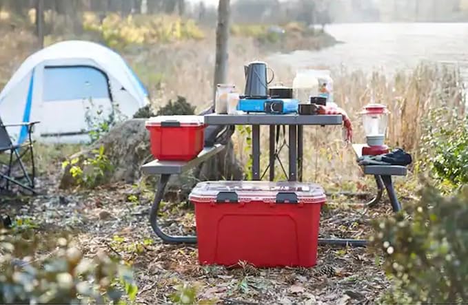 Professional Heavy Duty Waterproof Stackable Plastic Storage Container with Hinged Lid Red Rectangular (20 Gal)