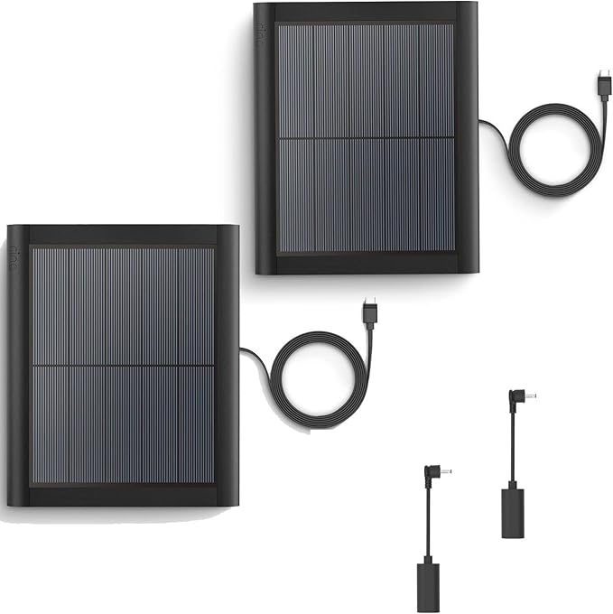 2 Pack Ring Solar Panel(2nd Generation) 5W Solar Panel Charger with Mount for Stick Up Camera &amp Pro Spotlight Plus &amp ProBlack12FT/4M Long Cable with USB-C to Ring Barrel Plug Adapter 。