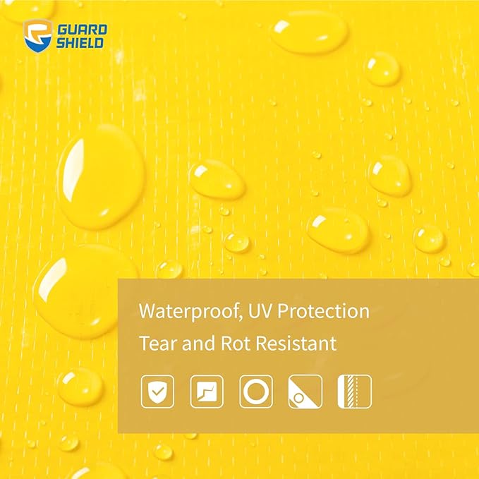 GUARD SHIELD Tarp 16x20 Feet Waterproof Yellow/Silver Tarps 8Mil Multi Purpose UV Resistant Cover for OutdoorCampingTentBoats
