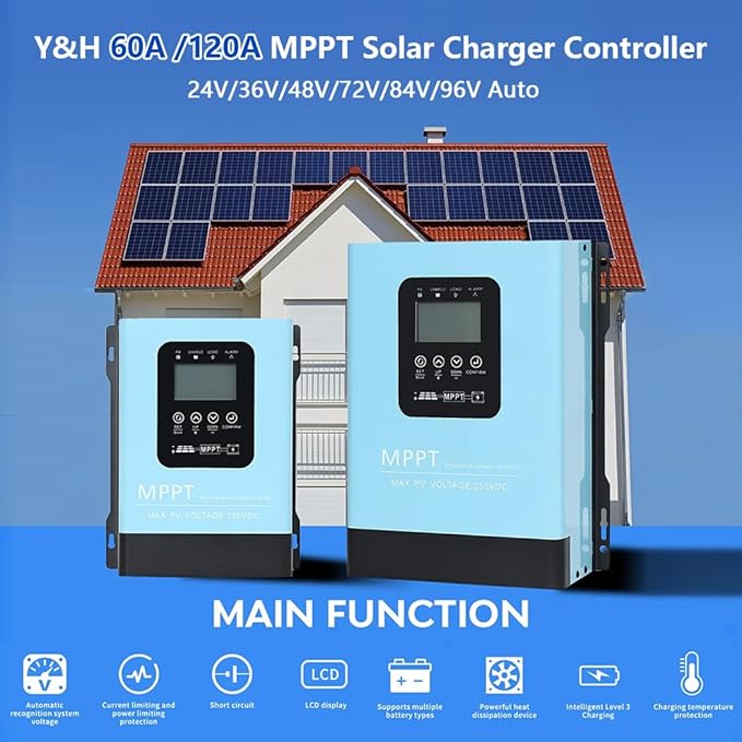 Y&ampH 120A MPPT Solar Charge Controller12V 24V 36V 48V 60V 72V 84V 96V Solar Battery Regulator PV Max 230V for Sealed Lead Acid Gel and Lithium Battery