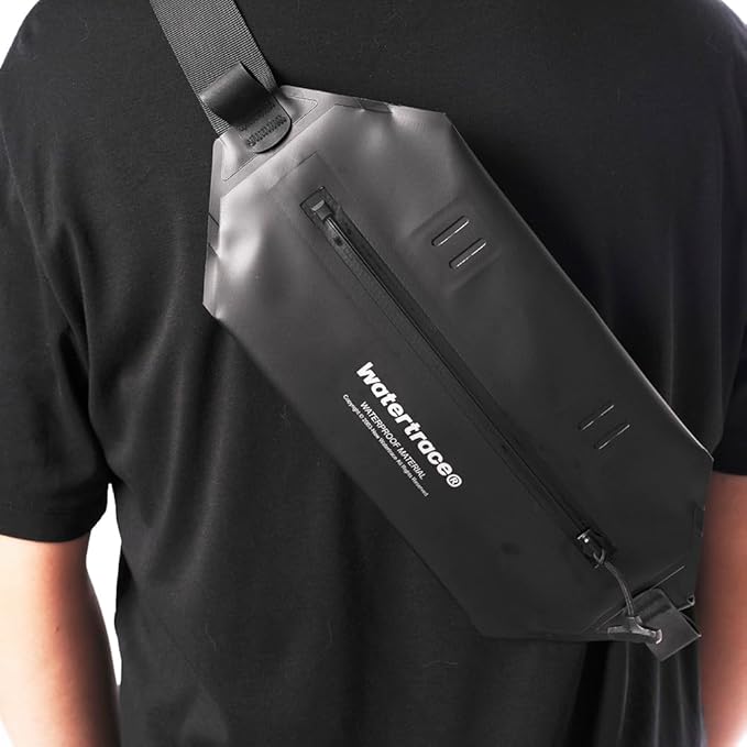 Waterproof Fanny Pack Black Yellow Crossbody Waist Bag for Kayaking Rafting Swimming Surfing Paddle Board Boating (Black)
