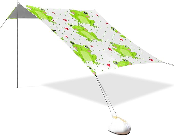 Beach Canopy with Windproof Ropes &amp Sandbags Beach Tent Sun Shade Sun Shelter for Camping Trips Fishing Backyard Fun or Picnics Frog