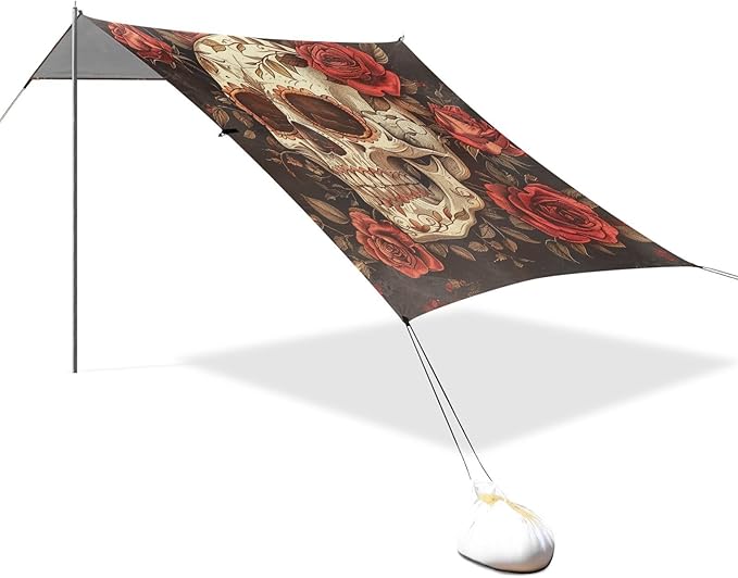 ALAZA Sugar Skull and Roses Vintage Retro Beach Tent Sun Shelter Portable Canopy Sunshade for Outdoor Camping Picnics Backyard Fun 10x9 ft