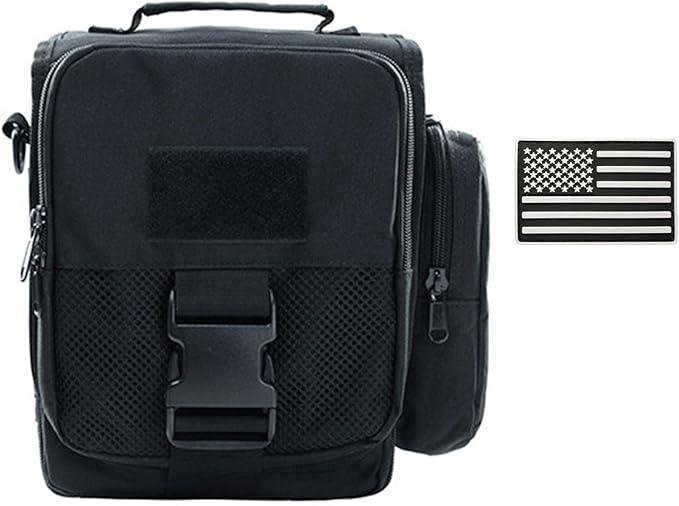 Tactical Messenger Bag Small - Men Military MOLLE Crossbody Pack EDC Belt Pouch with Phone Zippered Pocket(Patch Included) (Black)
