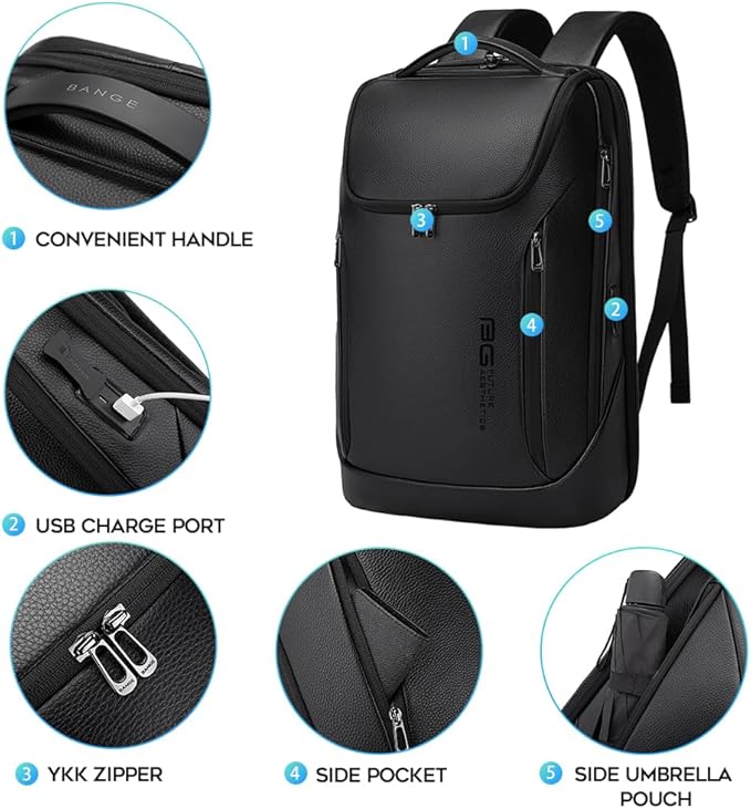 BANGE Business Smart Backpack Waterproof fit 15.6 Inch Laptop Backpack with USB Charging PortTravel Durable Backpack