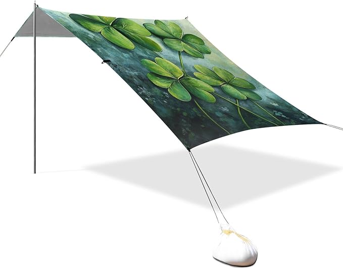 ALAZA Saint Patricks Day Green Clover Leaves Beach Tent Sun Shelter Portable Canopy Sunshade for Outdoor Camping Picnics Backyard Fun 10x9 ft