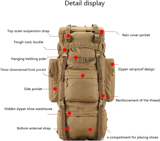 Hiking Backpack - Waterproof Backpack 100L Outdoor Mountaineering Bag Men and Women Travel Bag Large Capacity Tactical Mountain Travel Rucksack (Color : C Size : 100L)