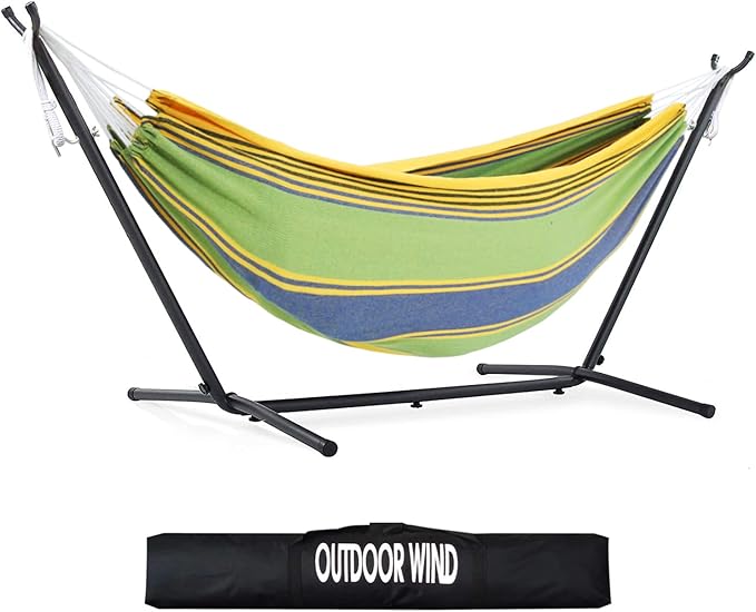 Double Hammock with 10FT Space Saving Steel StandHeavy Duty Stand Includes Portable Carrying Case550lbs Capacity