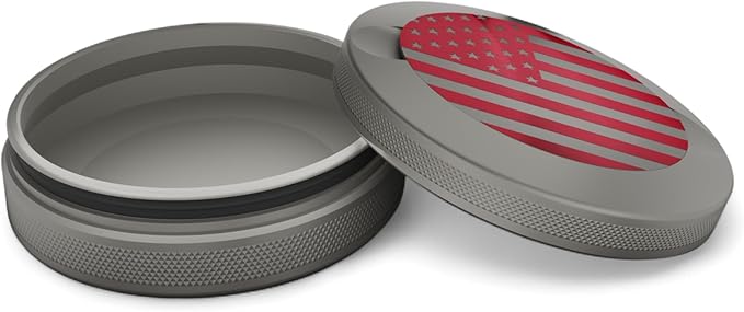 America | Metal Container for Zyn Premium Aluminum Can &amp Rugged Pouch Holder | Extra Capacity Knurled Grip &amp Used Pouch Storage | EDC (Stone/Red Chrome)