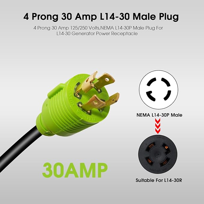 30Amp Generator to Welder Y Splitter Adapter NEMA L14-30P to NEMA 6-50R/6-30R Y Splitter Cord Adapter for 50Amp and 30Amp Welder and Level 2 EV Charger 240V STW 4/10 AWG 2.5FT
