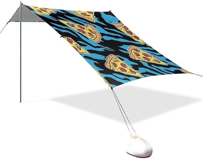 ALAZA Blue Tiger Pizza Pattern Beach Tent Sun Shelter Portable Canopy Sunshade for Outdoor Camping Picnics Backyard Fun 10x9 ft