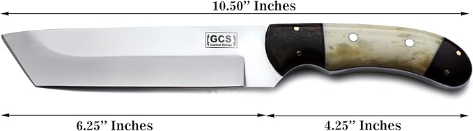 GCS Handmade Camel Bone Full Tang Handle D2 Tool Steel Blade for Hunting Camping and EDC Knife with Leather Sheath - GCS 1