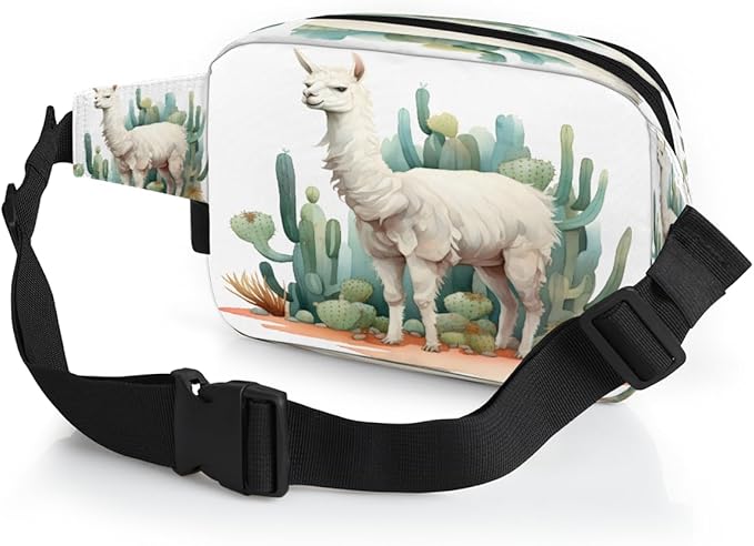 Cute Alpaca Cactus Waterproof Fanny Pack for Women Men Adjustable Waist Bag with Double Zipper Pockets Lightweight Square Hip Pack for Running Travel Hiking Workout Cycling