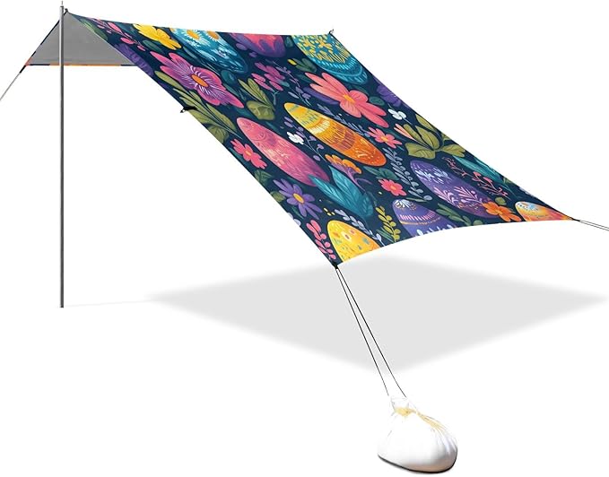 Meadow Easter Eggs Beach Tent Sun Shelter Set UPF50+ UV Protection 10.5 x 9.19 FT Camping Shade Canopy with Sandbags Sand Anchors Carrying Bag and Others