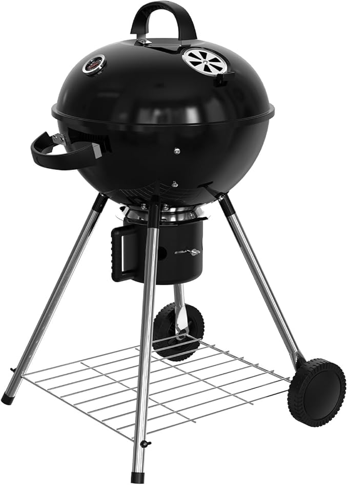 18.5-Inch Portable Charcoal Grill Heavy Duty Kettle BBQ Smoker with Built-in Thermometer &amp Removable Water-Rinsable Ash Catcher for Outdoor Camping Patio Backyard and Tailgating
