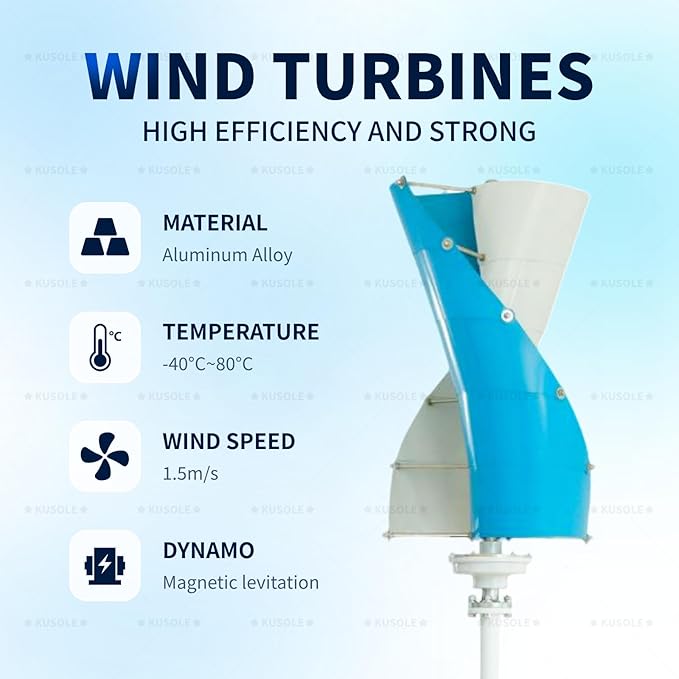 5000W Wind Turbine Generator Kit 12V Helical Magnetic Levitation Axis Vertical Wind Turbine Generator with Controller and 2 Blades white-12V