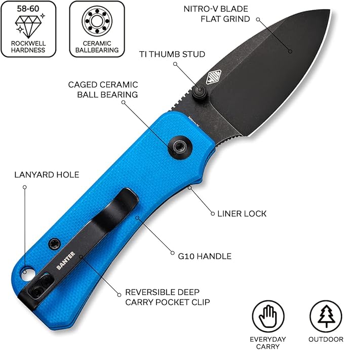 CIVIVI Baby Banter Pocket Folding Knife for EDC 2.34 Blade Small Knife with Titanium Thumb Stud Opener C19068S-3 (Blue)