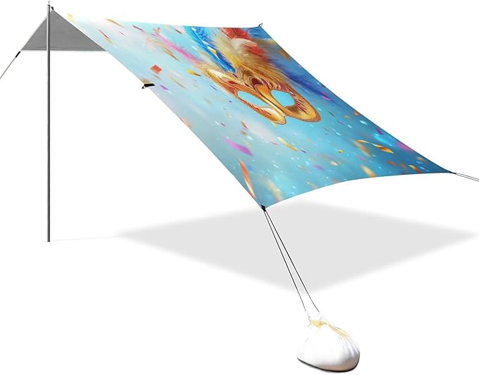 Carnival Masquerade Mask Mardi Gras Pattern Beach Tent Sun Shelter Set UPF50+ UV Protection 10.5 x 9.19 FT Camping Shade Canopy with Sandbags Sand Anchors Carrying Bag and Others
