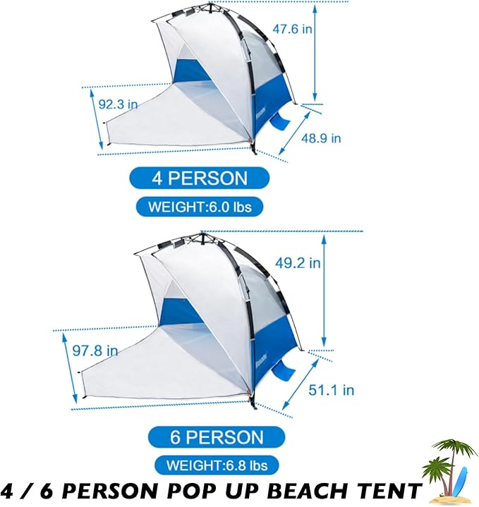 Beach Tent Pop Up Shade Instant Beach Tents Sun Shelter with UPF 50+ UV Protection Lightweight &amp Easy Setup Tent